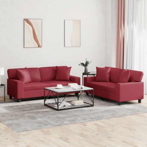 Ensemble de canapés 2 pcs et coussins rouge bordeaux similicuir