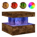 Table basse avec lumières LED chêne fumé 50x50x40 cm