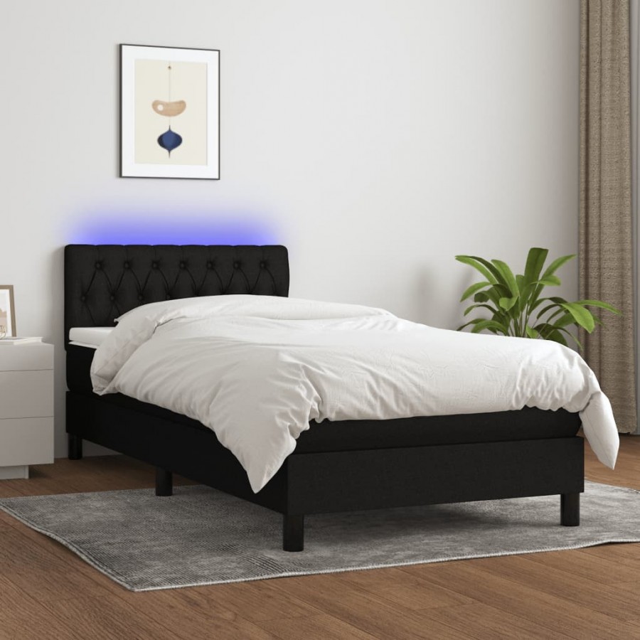 cadre de lit avec matelas LED Noir 100x200 cm Tissu