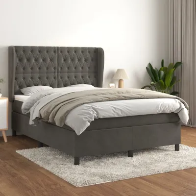 cadre de lit et matelas Gris foncé 140x200cm Velours