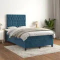 cadre de lit et matelas Bleu foncé 120x200cm Velours