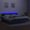 cadre de lit et matelas et LED Bleu 200x200 cm Tissu