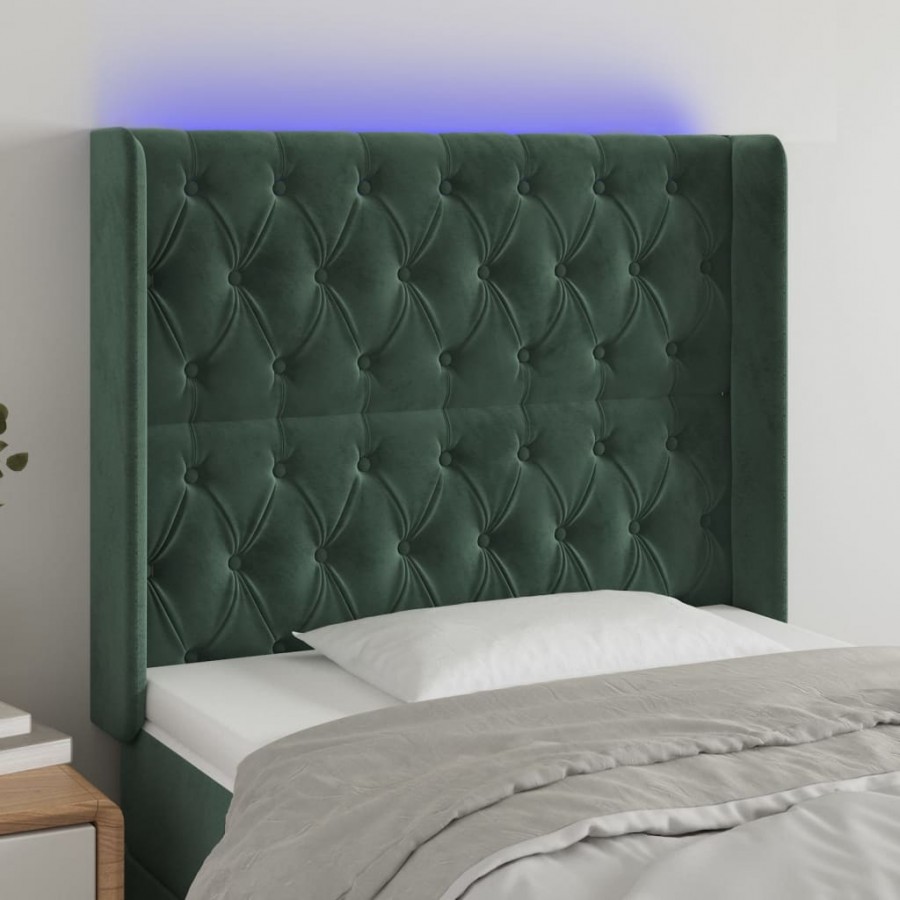 Tête de lit à LED Vert foncé 93x16x118/128 cm Velours