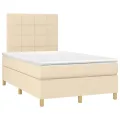 cadre de lit matelas et LED crème 120x190 cm tissu