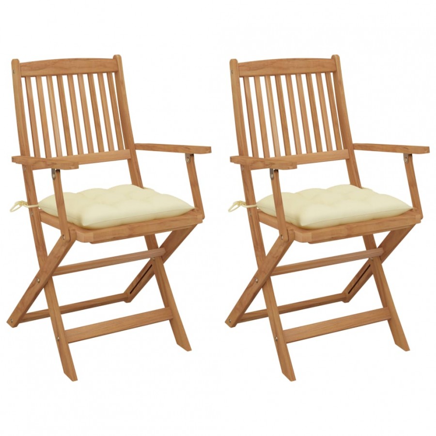 Chaises pliables de jardin 2 pcs avec coussins Bois d'acacia