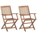 Chaises pliables de jardin 2 pcs avec coussins Bois d'acacia
