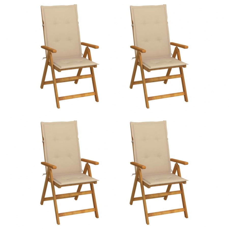 Chaises inclinables de jardin 4 pcs avec coussins Bois d'acacia