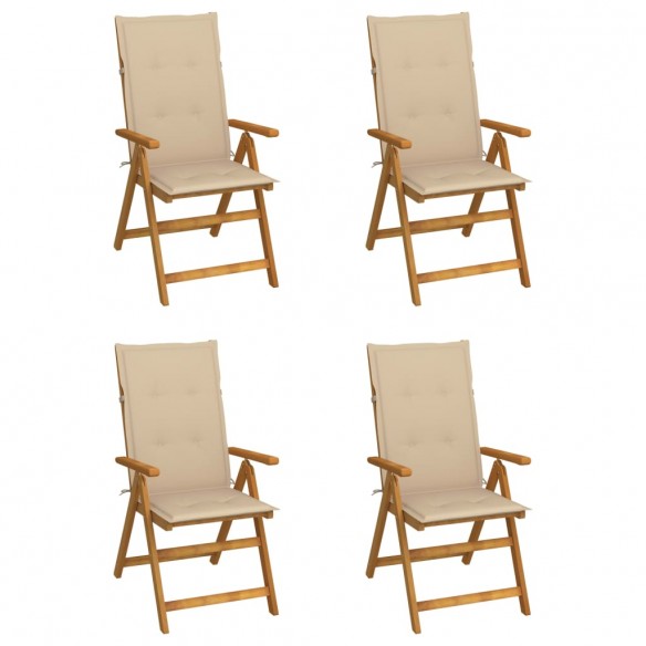 Chaises inclinables de jardin 4 pcs avec coussins Bois d'acacia