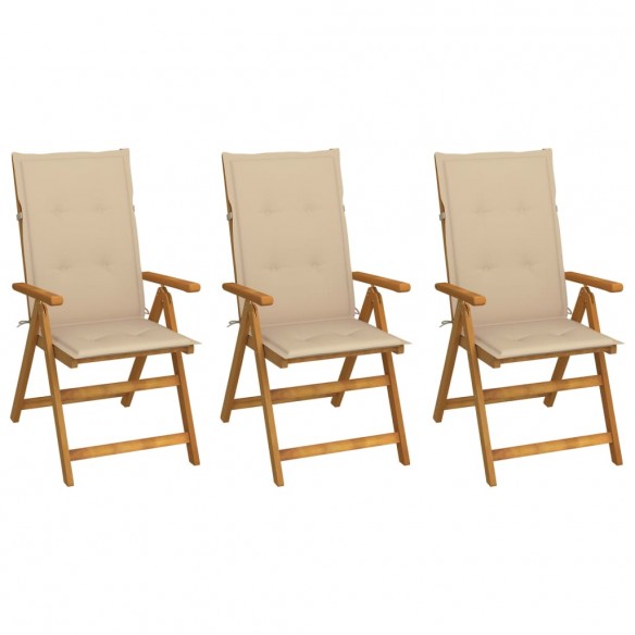 Chaises pliables de jardin 3 pcs avec coussins Bois d'acacia