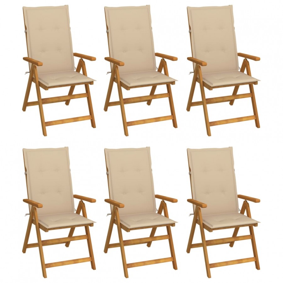 Chaises pliables de jardin 6 pcs avec coussins Bois d'acacia