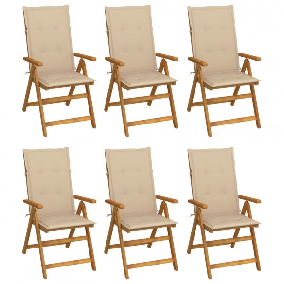 Chaises pliables de jardin 6 pcs avec coussins Bois d'acacia