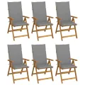 Chaises pliables de jardin 6 pcs avec coussins Bois d'acacia