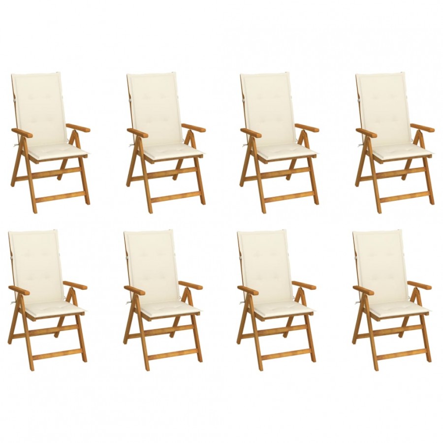 Chaises pliables de jardin avec coussins 8 pcs Bois d'acacia