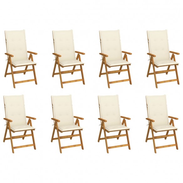 Chaises pliables de jardin avec coussins 8 pcs Bois d'acacia