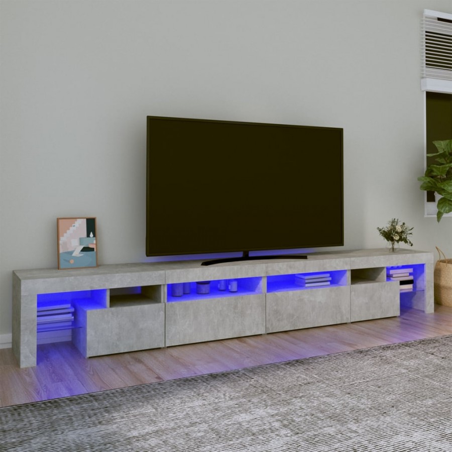 Meuble TV avec lumières LED Gris béton 260x36,5x40 cm