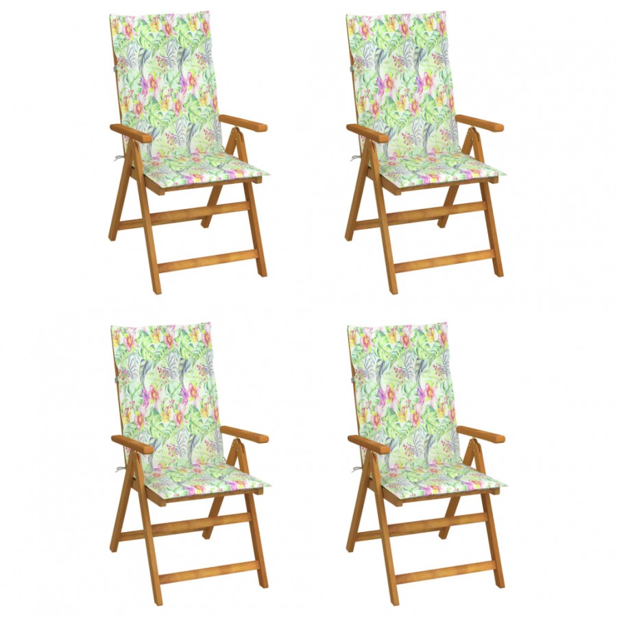 Chaises inclinables de jardin 4 pcs avec coussins Bois d'acacia