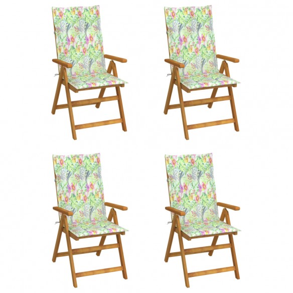 Chaises inclinables de jardin 4 pcs avec coussins Bois d'acacia