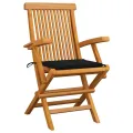 Chaises de jardin avec coussins noir 6 pcs Bois de teck massif