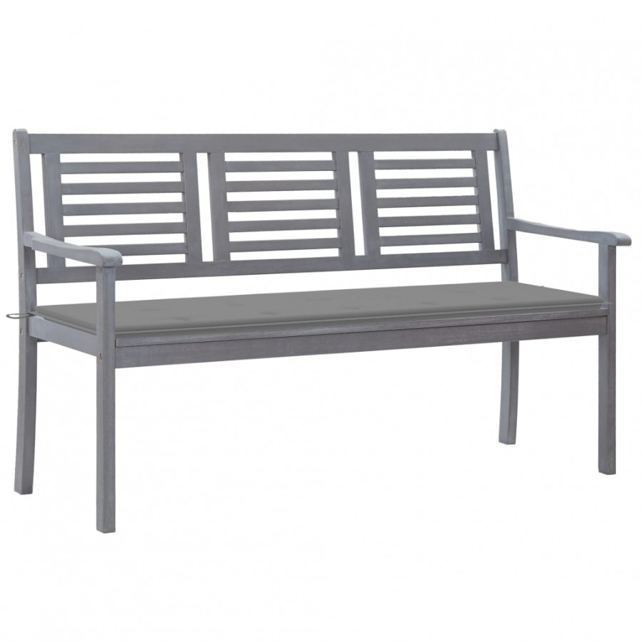 Banc de jardin 3 places avec coussin 150 cm Gris Eucalyptus