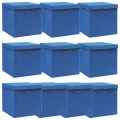 Boîtes de rangement avec couvercle 10 pcs Bleu 32x32x32cm Tissu