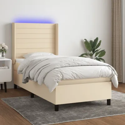 cadre de lit matelas et LED Crème 100x200 cm Tissu