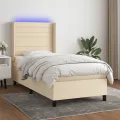 cadre de lit matelas et LED Crème 100x200 cm Tissu