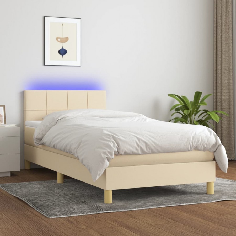 Sommier à lattes de lit avec matelas LED Crème 100x200 cm Tissu