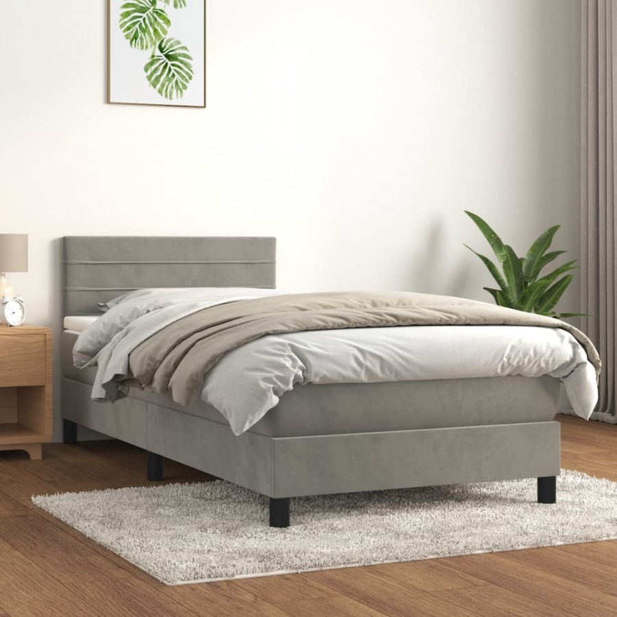 cadre de lit et matelas Gris clair 100x200cm Velours