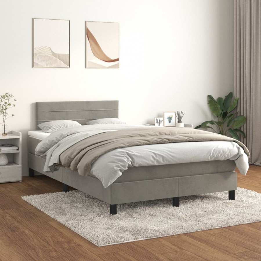 cadre de lit et matelas Gris clair 120x200cm Velours