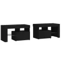 Tables de chevet 2 pcs et lumières LED Noir 70x36,5x40 cm