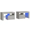 Tables de chevet 2 pcs et lumières LED Gris béton 70x36,5x40 cm