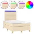 cadre de lit matelas et LED crème 120x190 cm tissu