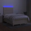 cadre de lit matelas et LED crème 120x190 cm tissu