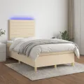 cadre de lit matelas et LED crème 120x190 cm tissu