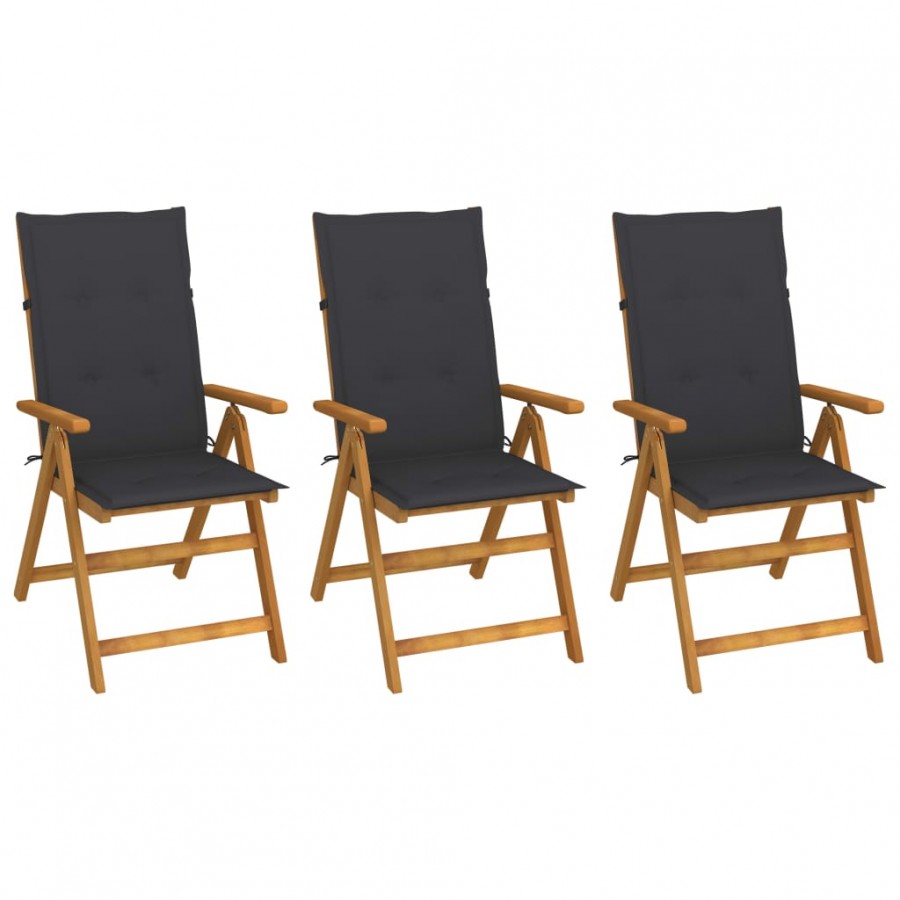 Chaises pliables de jardin 3 pcs avec coussins Bois d'acacia