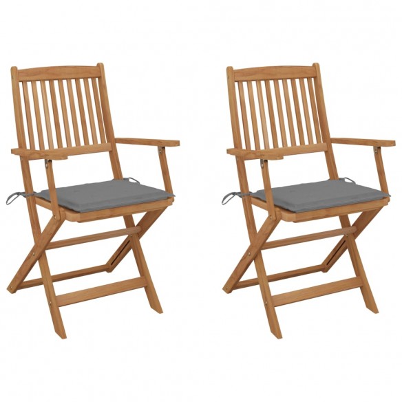 Chaises pliables de jardin 2 pcs avec coussins Bois d'acacia