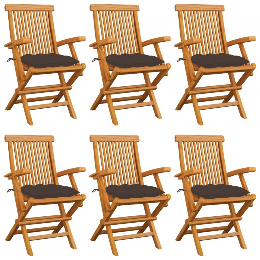 Chaises de jardin avec coussins taupe 6 pcs Bois de teck massif