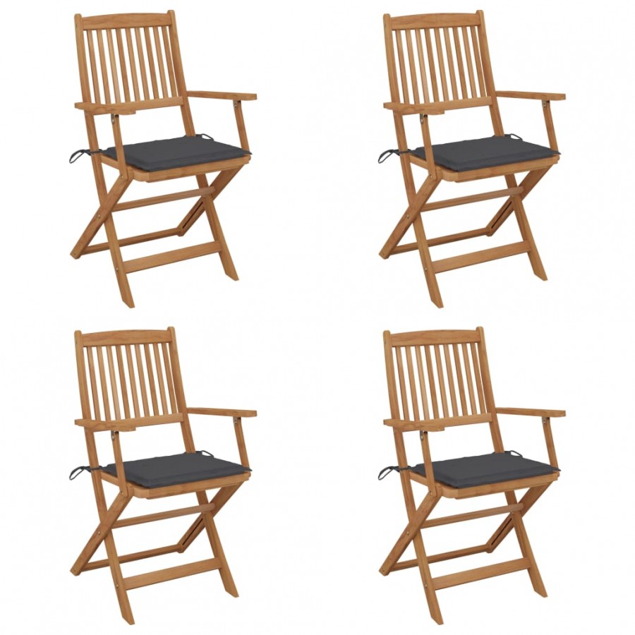 Chaises pliables de jardin 4 pcs avec coussins Bois d'acacia