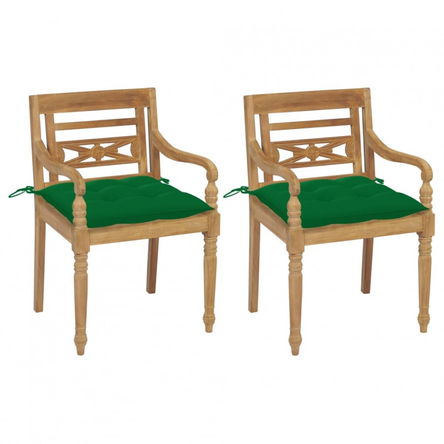 Chaises Batavia 2 pcs avec coussins verts Bois de teck massif