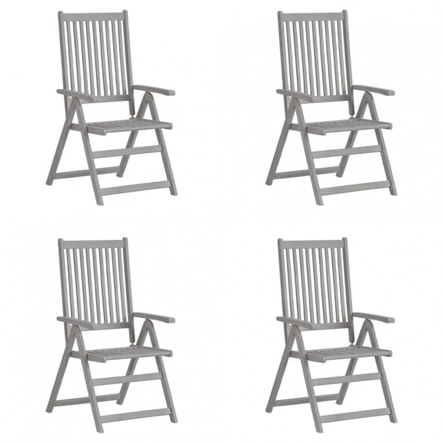 Chaises inclinables de jardin 4 pcs Gris Bois solide d'acacia