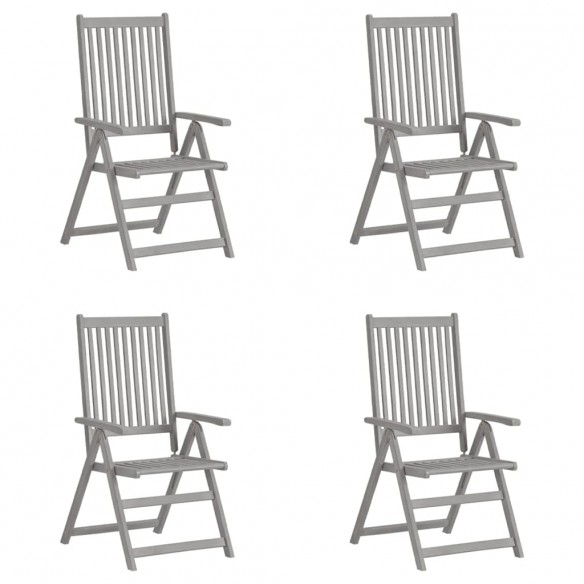 Chaises inclinables de jardin 4 pcs Gris Bois solide d'acacia