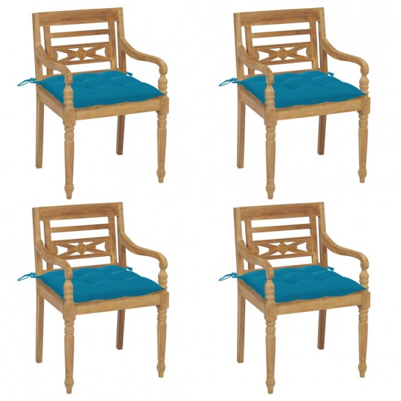 Chaises Batavia avec coussins 4 pcs Bois de teck solide