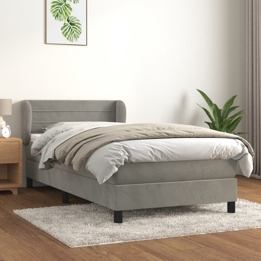 cadre de lit et matelas Gris clair 100x200cm Velours