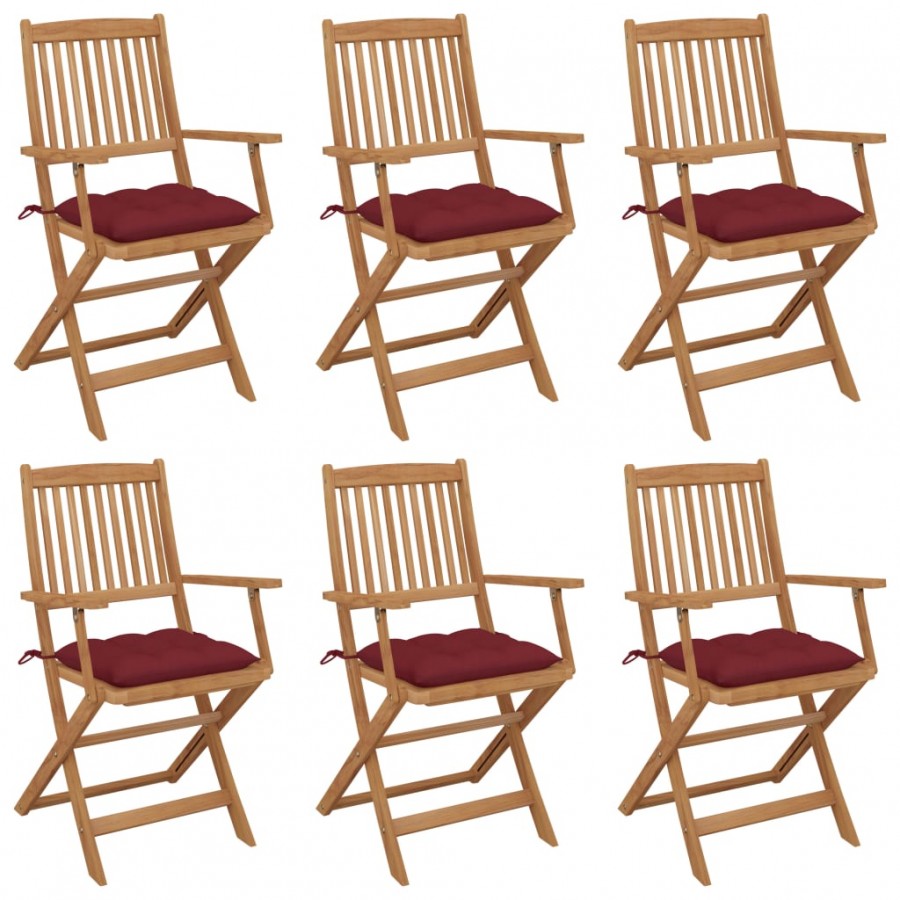 Chaises pliables de jardin 6 pcs avec coussins Bois d'acacia