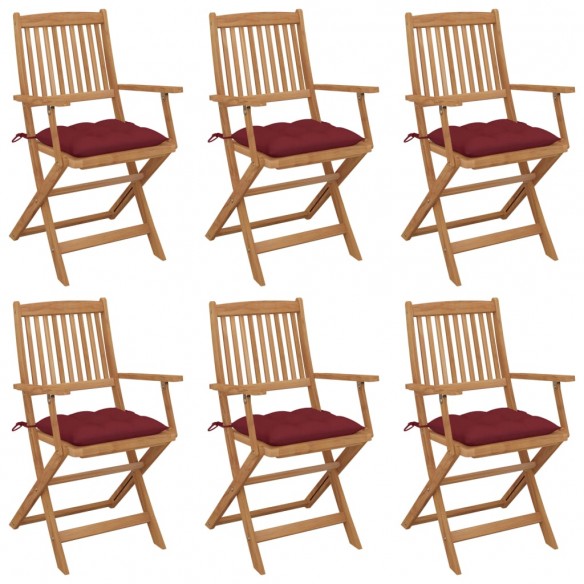 Chaises pliables de jardin 6 pcs avec coussins Bois d'acacia