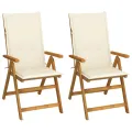 Chaises inclinables de jardin 2 pcs avec coussins Bois d'acacia