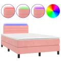 cadre de lit et matelas LED rose 120x190 cm velours