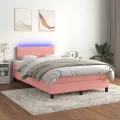cadre de lit et matelas LED rose 120x190 cm velours