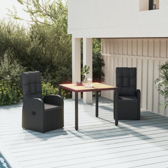 Ensemble à manger de jardin avec coussins 3 pcs Noir