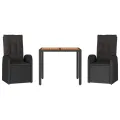 Ensemble à manger de jardin avec coussins 3 pcs Noir